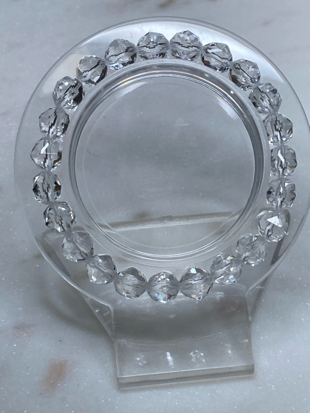 Faceted Clear Quartz Bracelet • High-Clarity Prismatic Crystal Ball Stretch - Picture 7 of 7